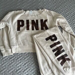 PINK Victoria's Secret Cream Sweatshirt and Drawstring Sweatpants